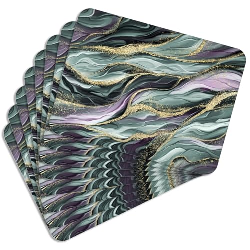 Tischset Satz mit 8 Stück 40x30 cm Marbled Waves Tischuntersetzer Abwaschbar - Hitzebeständige Korkrückseite hält Temperaturen von 100°C Stand, verrutscht Nicht - Platzdeckchen für Die Küche von MG Design