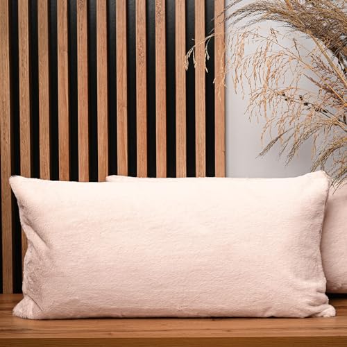 MG Design 2er Set Kissenbezug 40x80 cm Hellrosa rechteck - aus Pelzimitat, mit Reißverschluss - dekorative Kissenbezüge für Kissen 40x80, Deko Schlafzimmer, Deko Wohnzimmer von MG Design