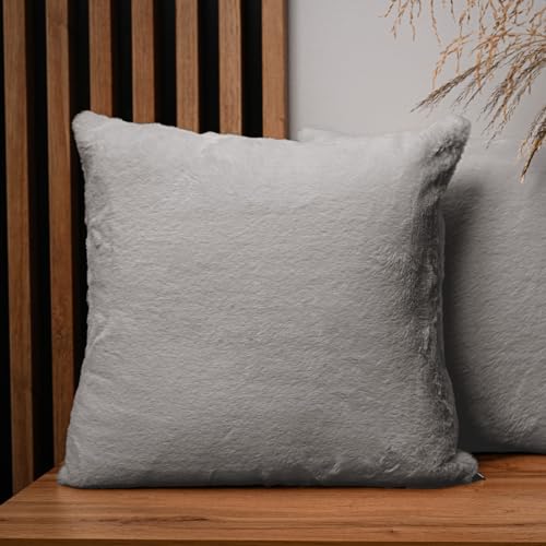 mg design 2er Set Kissenbezug 45x45 cm grau quadratisch - aus Pelzimitat, mit Reißverschluss - dekorative Kissenbezüge für Kissen 45x45, Deko Schlafzimmer, Deko Wohnzimmer von MG Design