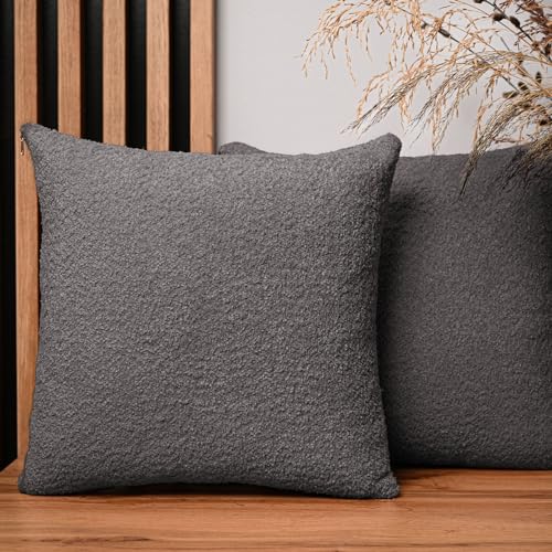 MG Design 2er Set Kissenbezug 60x60 cm Graphit quadratisch - aus Chenille-Stoff, mit Reißverschluss - dekorative Kissenbezüge für Kissen 60x60 für Sofa, Deko Schlafzimmer, Deko Wohnzimmer von MG Design