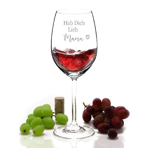 MG-Laserdesign Leonardo Weinglas Hab dich Lieb Mama Daily Weinglas Graviert Geschenkidee Muttertag Gravur Geburtstag Rotwein Weißwein 460 ml von MG-Laserdesign