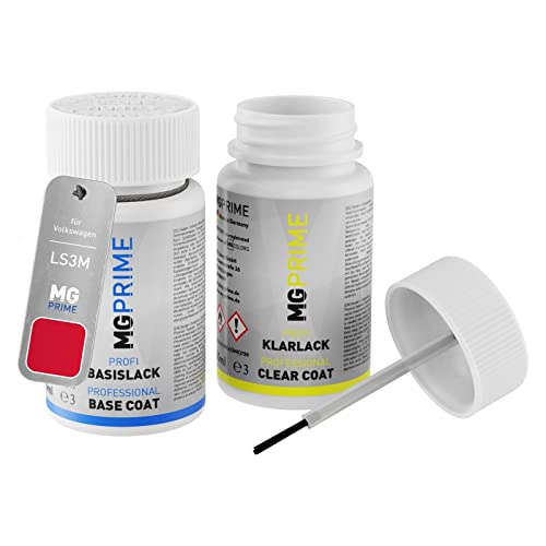 MG PRIME Autolack Lackstift Set für Volkswagen VW LS3M / S3M / W0 Romance Red Metallic/Chilirot Metallic Basislack Klarlack je 50ml von MG PRIME