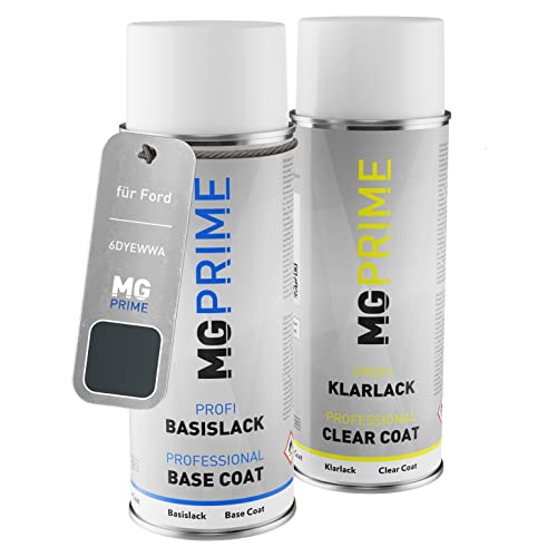 MG PRIME Autolack Sprühdosen Set für Ford 6DYEWWA / PN3FV0 / X Sea Grey Metallic/Royal Grau Metallic Basislack Klarlack Spraydose 400ml von MG PRIME