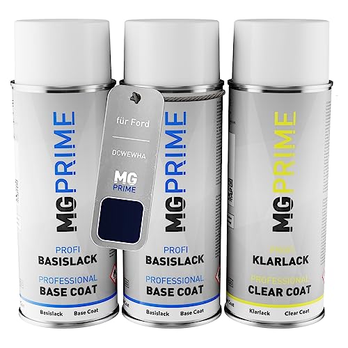 MG PRIME Autolack Sprühdosen Set für Ford DCWEWHA / PN4B70 / 1 Deep Impact Blue Metallic/Indic Blau Metallic Grundlack Basislack Klarlack Spraydose 400ml von MG PRIME