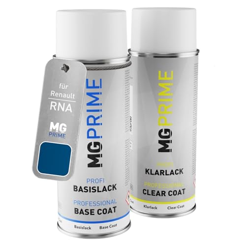 Autolack Sprühdosen Set für Renault RNA Bleu Extreme Nacre Metallic/Rivierablau Perl Metallic Basislack Klarlack Spraydose 400ml von MG PRIME