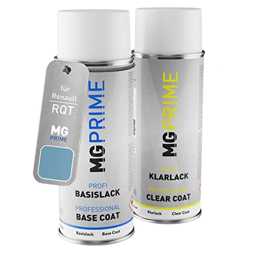 MG PRIME Autolack Sprühdosen Set für Renault RQT Bleu Celadon Nacre Metallic/Aquamarin-Blau Metallic Basislack Klarlack Spraydose 400ml von MG PRIME