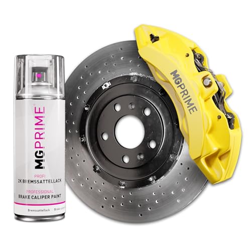 MG PRIME 2K Bremssattellack Light Yellow Sprühdose 2 Komponenten Einschichtlack Autolack schnell trocknend (Farbe ähnlich RAL 1018 Zinkgelb) von MG PRIME