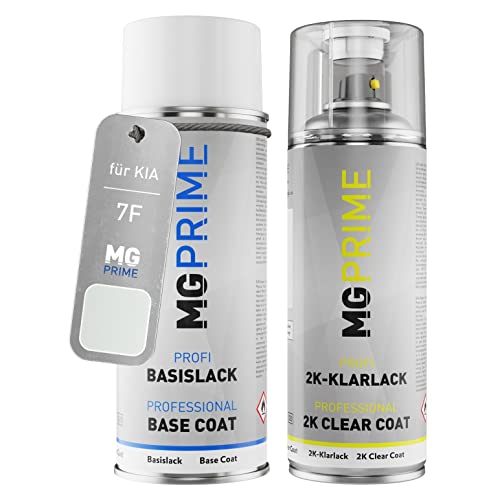 MG PRIME Autolack 2K Spraydosen Set für KIA 7F Solid White/Solid Weiss Basislack 2 Komponenten Klarlack Sprühdose von MG PRIME