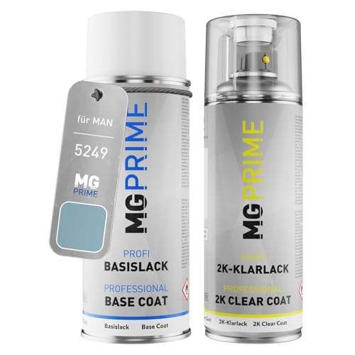 MG PRIME Autolack 2K Spraydosen Set für MAN 5249 Iceblue Metallic Basislack 2 Komponenten Klarlack Sprühdose von MG PRIME