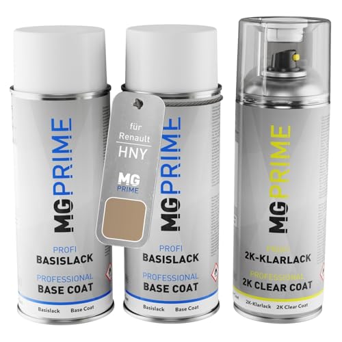 MG PRIME Autolack 2K Spraydosen Set für Renault HNY Ochre Beige Metallic Grundlack Basislack 2 Komponenten Klarlack Sprühdose MG PRIME Autolack 2K Spraydosen Set für Renault HNY Ochre Beige Metallic Grundlack Basislack 2 Komponenten Klarlack Sprühdose von MG PRIME