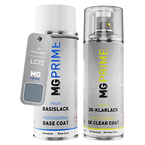 MG PRIME Autolack 2K Spraydosen Set für Volkswagen VW LC7Z / C7Z / 9H Iron Grey Metallic Basislack 2 Komponenten Klarlack Sprühdose von MG PRIME