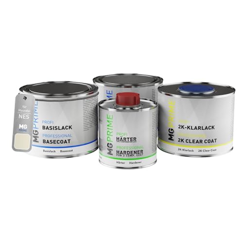 MG PRIME Autolack Dose Set für Hyundai NES Unbleached Ivory Grundlack Basislack 2K Klarlack Härter spritzfertig 1,75L von MG PRIME