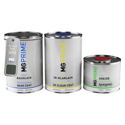 MG PRIME Autolack Dose Set für Land Rover HYH / 2570-1LQ Woolstone Green Basislack 2K Klarlack Härter spritzfertig 2,5L MG PRIME Autolack Dose Set für Land Rover HYH / 2570-1LQ Woolstone Green Basislack 2K Klarlack Härter spritzfertig 2,5L von MG PRIME