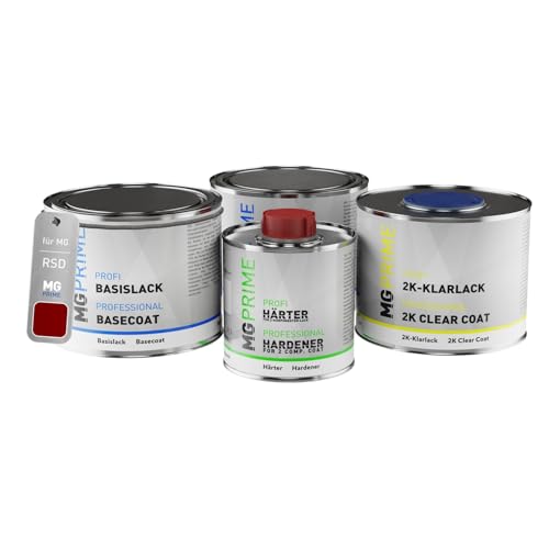 MG PRIME Autolack Dose Set für MG RSD Jiguang Red Pearl Grundlack Basislack 2K Klarlack Härter spritzfertig 1,75L von MG PRIME