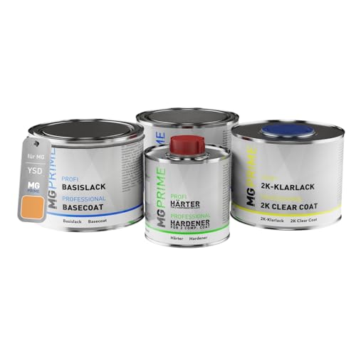 MG PRIME Autolack Dose Set für MG YSD He Neng Huang Solid Grundlack Basislack 2K Klarlack Härter spritzfertig 1,75L von MG PRIME