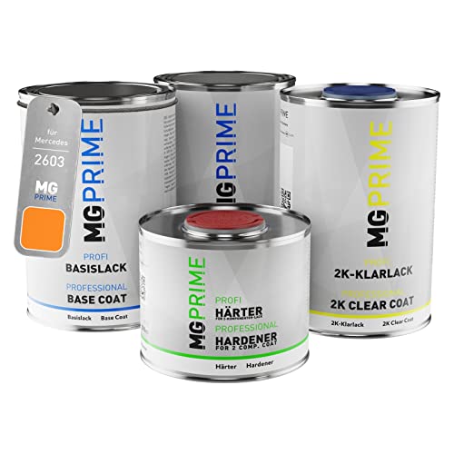 MG PRIME Autolack Dose Set für Mercedes 2603 Tieforange Grundlack Basislack 2K Klarlack Härter spritzfertig 3,5L von MG PRIME
