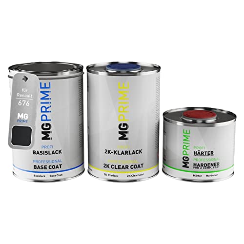 MG PRIME Autolack Dose Set für Renault 676 Noir Nacre/Perlmuttschwarz Metallic Basislack 2K Klarlack Härter spritzfertig 2,5L von MG PRIME
