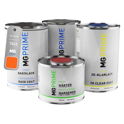 MG PRIME Autolack Dose Set für Skoda 7845 Brillantorange Grundlack Basislack 2K Klarlack Härter spritzfertig 3,5L von MG PRIME