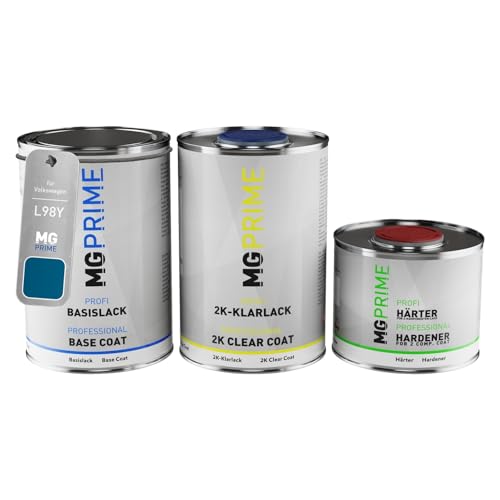 MG PRIME Autolack Dose Set für Volkswagen VW L98Y / 98Y / W7 Atlantik Metallic/Marine Blue Metallic Basislack 2K Klarlack Härter spritzfertig 2,5L von MG PRIME