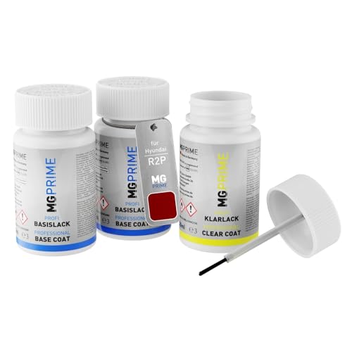 MG PRIME Autolack Lackstift Set für Hyundai R2P Ultimate Red Grundlack Basislack Klarlack je 50ml von MG PRIME