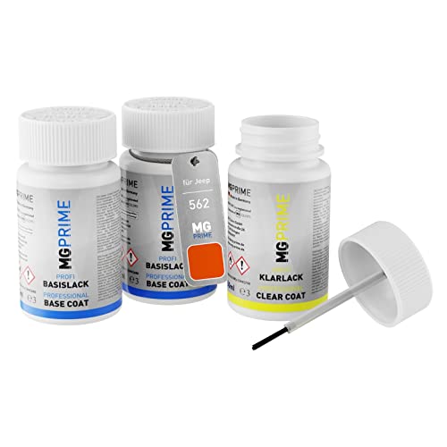 MG PRIME Autolack Lackstift Set für Jeep 562 Omaha Orange Grundlack Basislack Klarlack je 50ml von MG PRIME