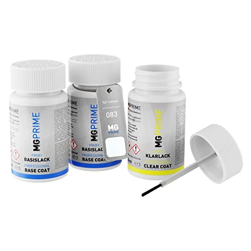 MG PRIME Autolack Lackstift Set für Lexus 083 White Nova GF/Fujiweiss Glas Flake Grundlack Basislack Klarlack je 50ml von MG PRIME