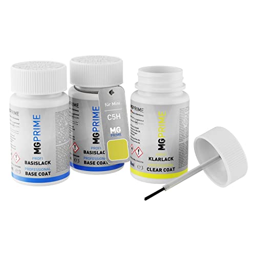 MG PRIME Autolack Lackstift Set für Mini C5H Zesty Yellow Grundlack Basislack Klarlack je 50ml von MG PRIME