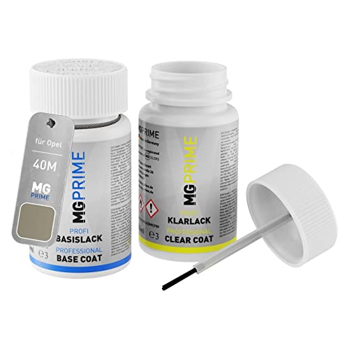 MG PRIME Autolack Lackstift Set für Opel 40M / 79Q AAU Lancelot Perleffekt/Champagner Silber Metallic Basislack Klarlack je 50ml von MG PRIME