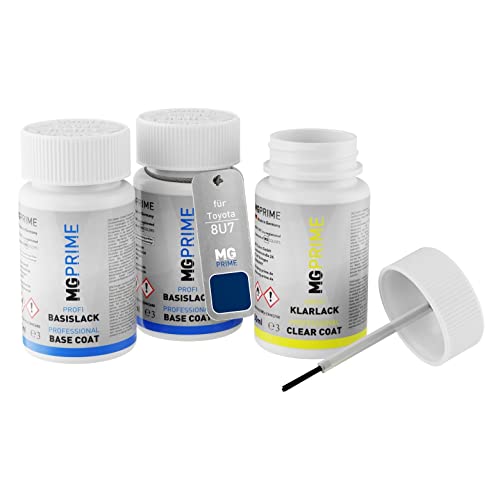 MG PRIME Autolack Lackstift Set für Toyota 8U7 Blue Metallic/Dolomitblau Mica Metallic Grundlack Basislack Klarlack je 50ml von MG PRIME