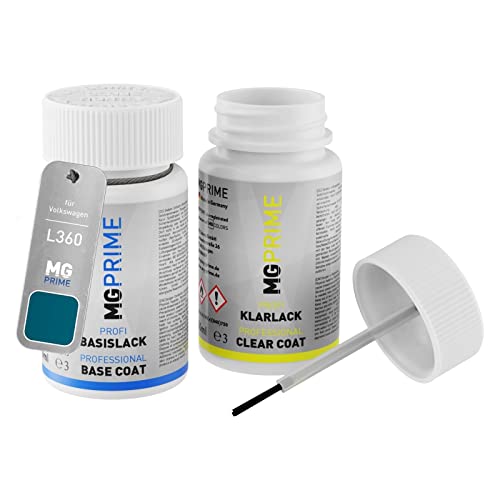 MG PRIME Autolack Lackstift Set für Volkswagen VW L360 / 360 Seeblau/Sea Blue Basislack Klarlack je 50ml von MG PRIME