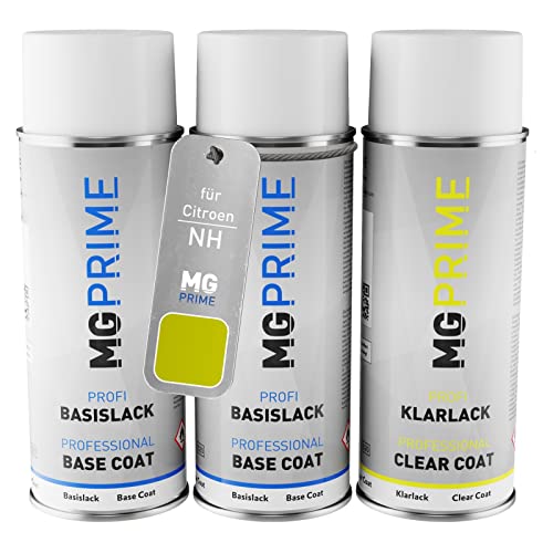 MG PRIME Autolack Sprühdosen Set für Citroen NH Hello Yellow Grundlack Basislack Klarlack Spraydose 400ml von MG PRIME