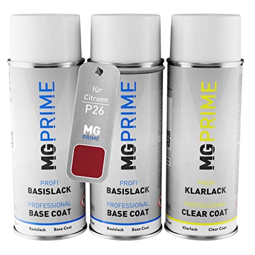 MG PRIME Autolack Sprühdosen Set für Citroen P26 Red Metallic Grundlack Basislack Klarlack Spraydose 400ml von MG PRIME