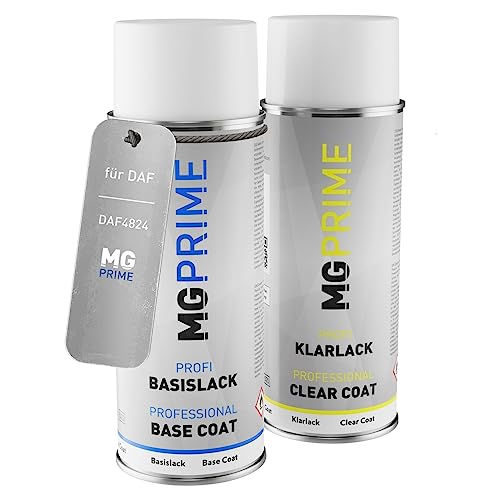 MG PRIME Autolack Sprühdosen Set für DAF DAF4824 / H3279 / 0393796 6029 Brilliant White Basislack Klarlack Spraydose 400ml von MG PRIME