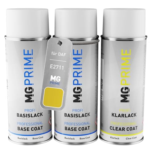 MG PRIME Autolack Sprühdosen Set für DAF E2711 Tuscan Yellow Metallic Grundlack Basislack Klarlack Spraydose 400ml von MG PRIME