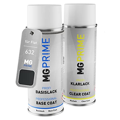 MG PRIME Autolack Sprühdosen Set für Fiat 632 Nero Pepper Metallic Basislack Klarlack Spraydose 400ml von MG PRIME