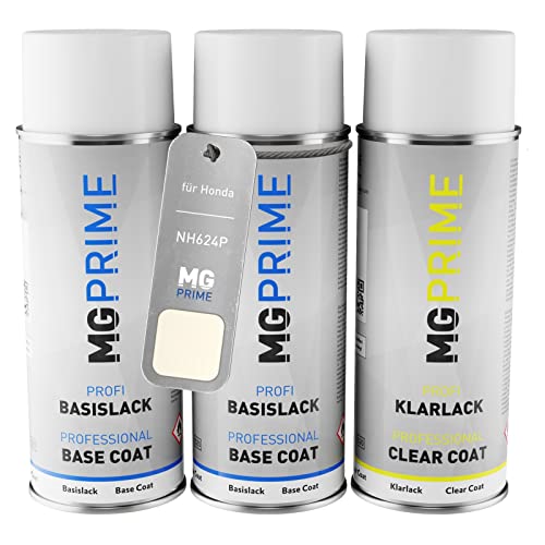 MG PRIME Autolack Sprühdosen Set für Honda NH624P Premium White Pearl Grundlack Basislack Klarlack Spraydose 400ml von MG PRIME