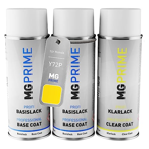 MG PRIME Autolack Sprühdosen Set für Honda Y72P Attract Yellow Pearl/Mystic Yellow Pearl Grundlack Basislack Klarlack Spraydose 400ml von MG PRIME