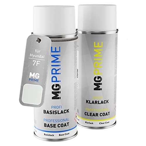 MG PRIME Autolack Sprühdosen Set für Hyundai 7F Crystal White/Captiva White Basislack Klarlack Spraydose 400ml von MG PRIME