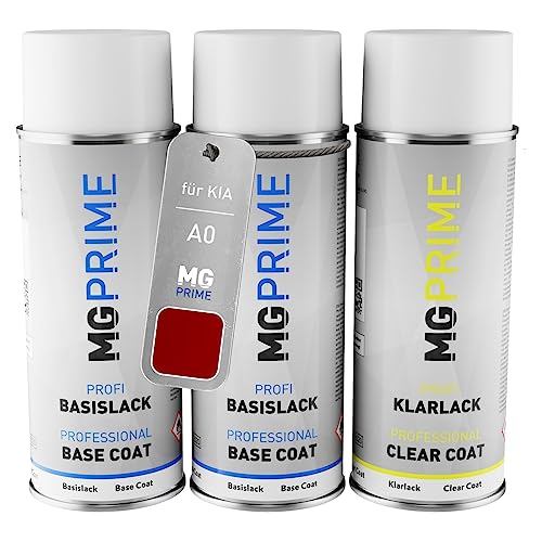 MG PRIME Autolack Sprühdosen Set für KIA A0 / AA1 Infra Red 2 Metallic/Infrarot Metallic Grundlack Basislack Klarlack Spraydose 400ml von MG PRIME