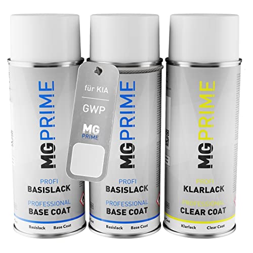 MG PRIME Autolack Sprühdosen Set für KIA GWP Glacier White Pearl Grundlack Basislack Klarlack Spraydose 400ml von MG PRIME