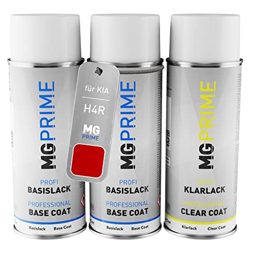 MG PRIME Autolack Sprühdosen Set für KIA H4R High Chroma Red Pearl Metallic/Rouge Performance Grundlack Basislack Klarlack Spraydose 400ml von MG PRIME