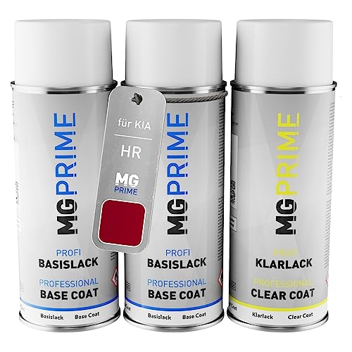 MG PRIME Autolack Sprühdosen Set für KIA HR So Red/Portorot Grundlack Basislack Klarlack Spraydose 400ml von MG PRIME