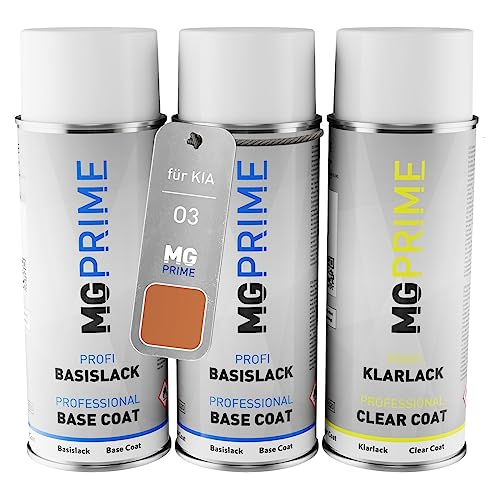 MG PRIME Autolack Sprühdosen Set für KIA O3 Copper Orange Metallic Grundlack Basislack Klarlack Spraydose 400ml von MG PRIME