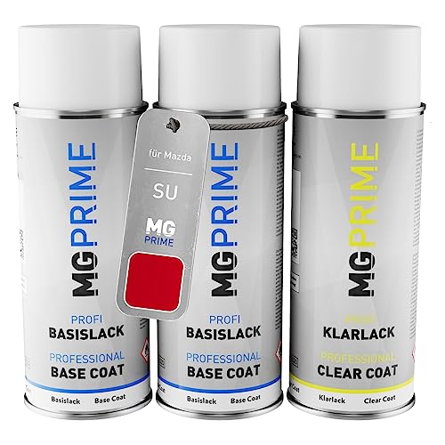 MG PRIME Autolack Sprühdosen Set für Mazda SU Classic Red/Klassischrot Grundlack Basislack Klarlack Spraydose 400ml von MG PRIME