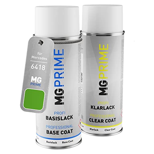 MG PRIME Autolack Sprühdosen Set für Mercedes 6418 Gelbgrün Basislack Klarlack Spraydose 400ml von MG PRIME