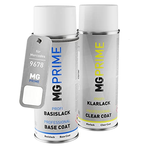 MG PRIME Autolack Sprühdosen Set für Mercedes 9678 Reinweiss Basislack Klarlack Spraydose 400ml von MG PRIME