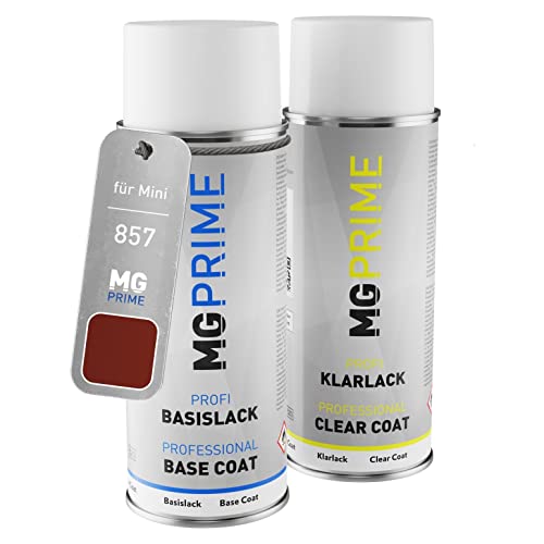 MG PRIME Autolack Sprühdosen Set für Mini 857 Nightfire Red Metallic Basislack Klarlack Spraydose 400ml von MG PRIME