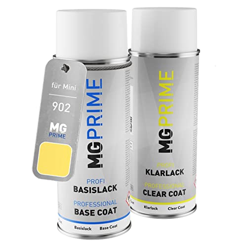 MG PRIME Autolack Sprühdosen Set für Mini 902 Liquid Yellow Basislack Klarlack Spraydose 400ml von MG PRIME