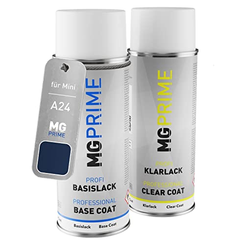 MG PRIME Autolack Sprühdosen Set für Mini A24 Black Eye Purple Metallic Basislack Klarlack Spraydose 400ml von MG PRIME