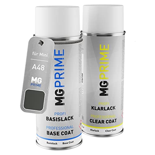 MG PRIME Autolack Sprühdosen Set für Mini A48 Royal Grey Metallic Basislack Klarlack Spraydose 400ml von MG PRIME